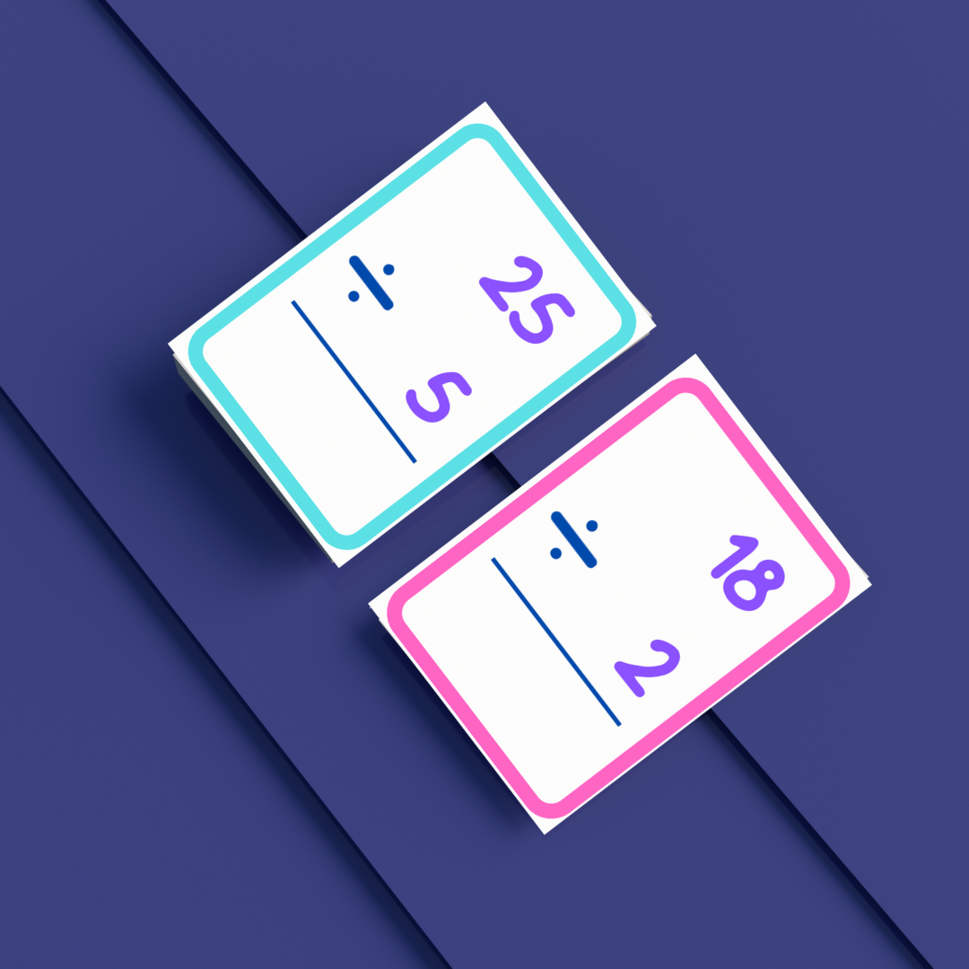 Division Flashcards Printable | 16 Maths Division Cards for Kids | No-Answer Practice | Homeschool & Classroom