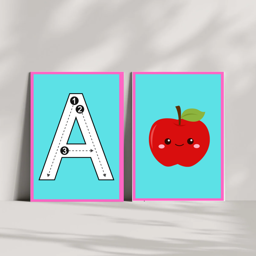 Uppercase Letter Tracing Alphabet Flashcards With Matching Picture | Printable ABC Worksheets | Preschool & Kindergarten Learning Cards