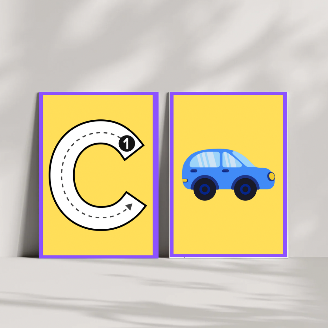 Uppercase Letter Tracing Alphabet Flashcards With Matching Picture | Printable ABC Worksheets | Preschool & Kindergarten Learning Cards