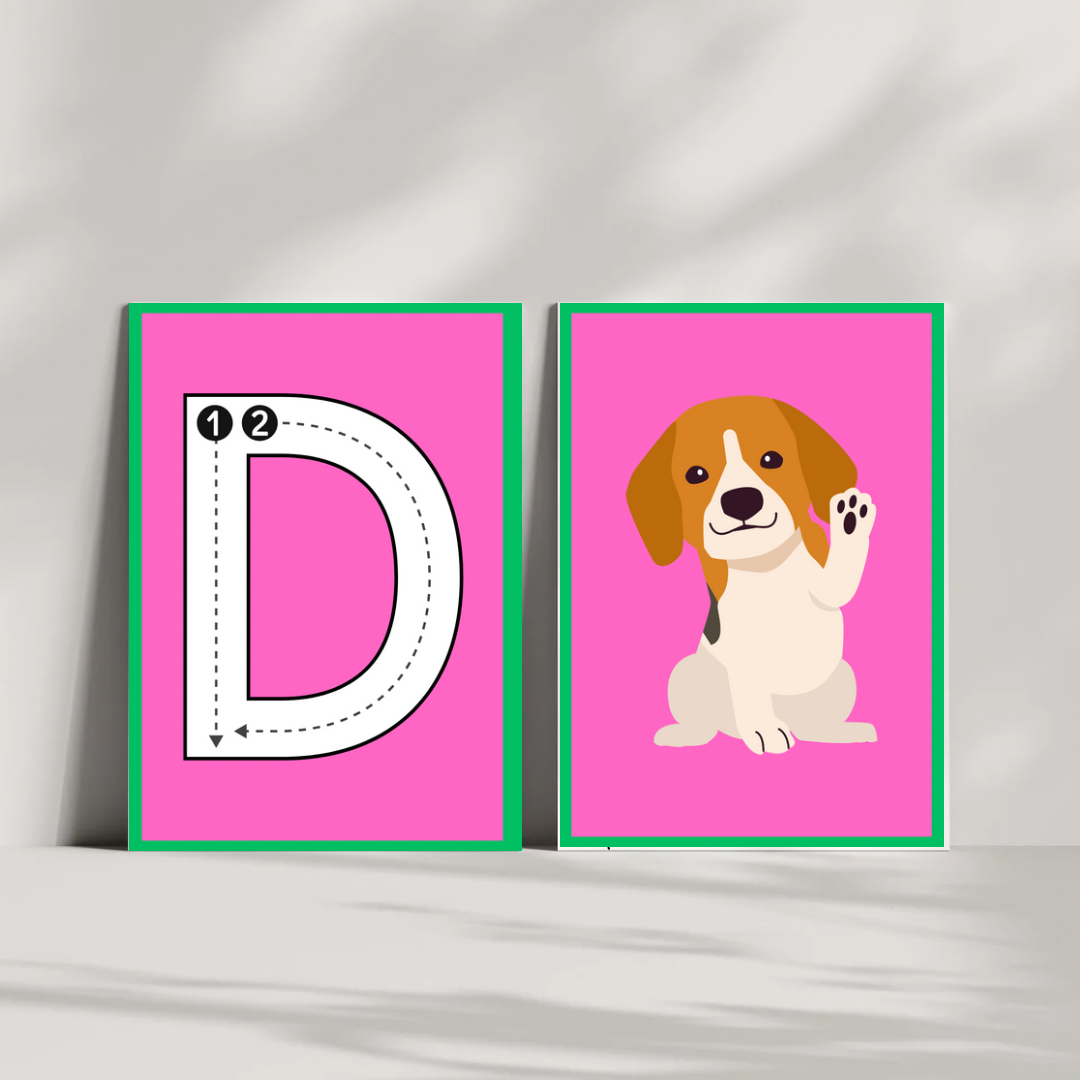 Uppercase Letter Tracing Alphabet Flashcards With Matching Picture | Printable ABC Worksheets | Preschool & Kindergarten Learning Cards